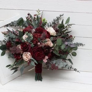 Deep burgundy blush pink Bridal bouquet Vine faux bouquet  Wedding flowers Silk flowers Boho wedding  - size 17"