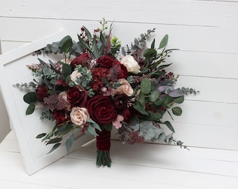 Deep burgundy blush pink Bridal bouquet Vine faux bouquet  Wedding flowers Faux flowers Boho wedding  - size 17"