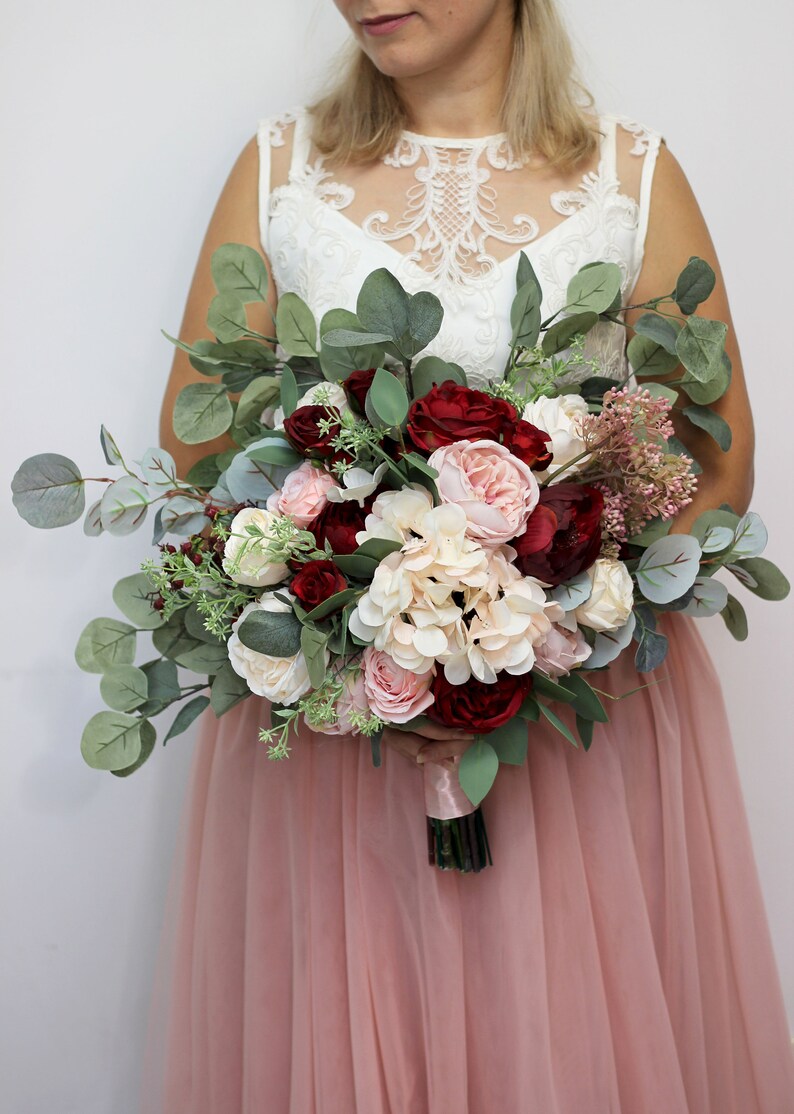 Burgundy blush pink ivory bouquet Bridal bouquetsize 16 Etsy