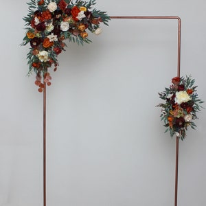 Rust burgundy flowers Flower arch arrangement Wedding corner swag Faux flowers wedding arrangement Orange burgundy fall wedding image 4