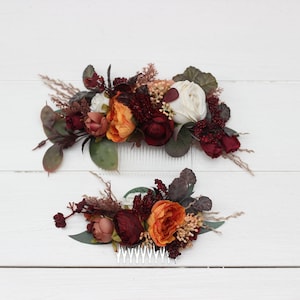 Boho flowers Rust burgundy ivory combs Flower accessories