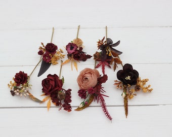 Set o 7 hair pins Deep purple beige burgundy cinnamon flowers Fall wedding Halloween wedding Hair accessories Flower hair pins Bridesmaid