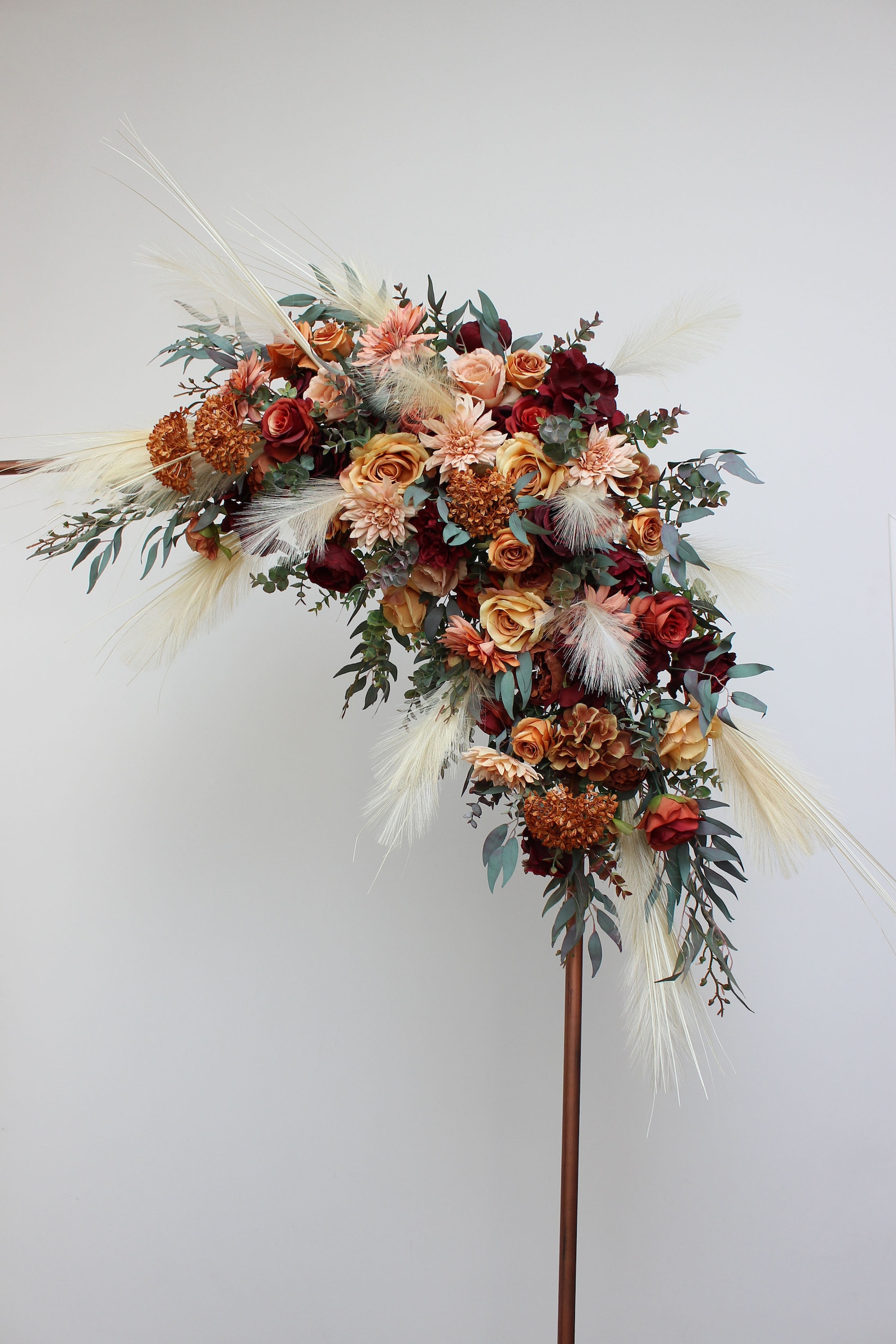 Pampas Grass Rust Burgundy Floral Arch Arrangement Fall Etsy