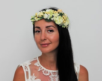 SALE! Ivory yellow flower crown Floral headband Flower halo Bridal headpiece Boho wedding Bridesmaid crown Maternity photoprops