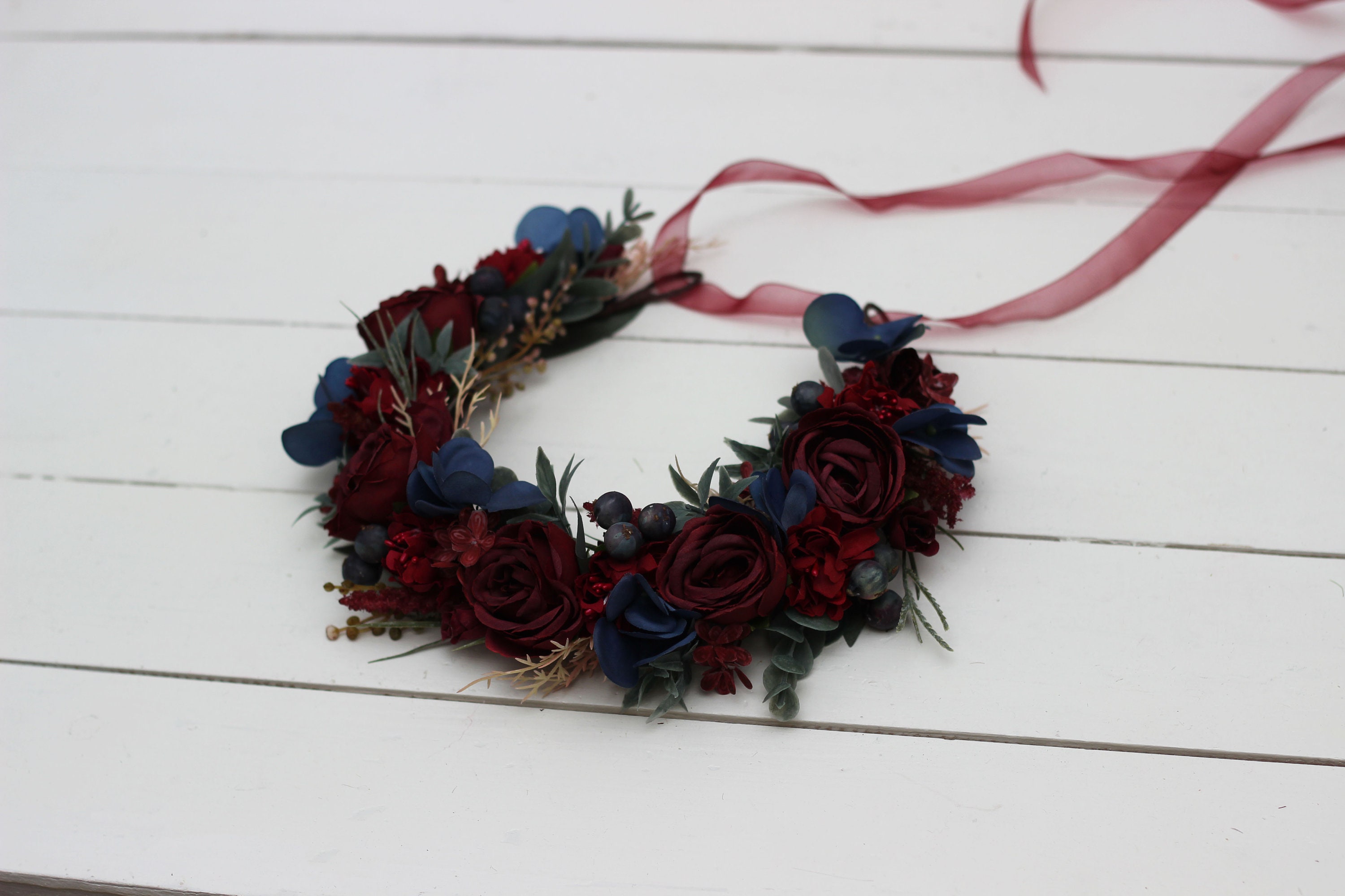 Burgundy Navy Blue Flower Accessories Boutonniere Flower Crown Etsy