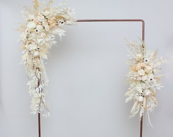Boho pampas grass  arch arrangement Champagne ivory cream flowers Wedding flowers  Faux flowers wedding arrangement