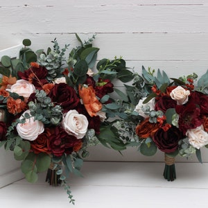 Burgundy rust blush pink flowers Bridal bouquet Faux bouquet Fall wedding  Boho wedding Faux blooms  Wedding bouquet Bridesmaid flowers