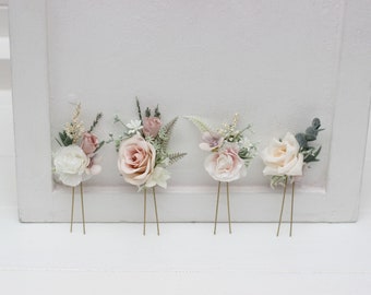 Blush pink white flowers Fall wedding Boho wedding Set of 4 hair pins