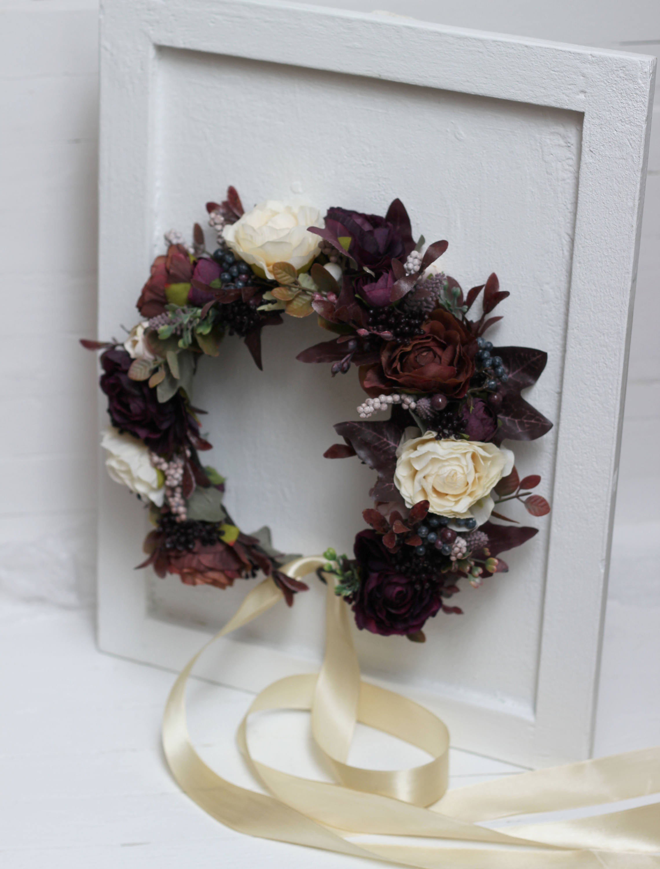 Dark purple brown ivory flower crown Fall wedding Floral halo Etsy