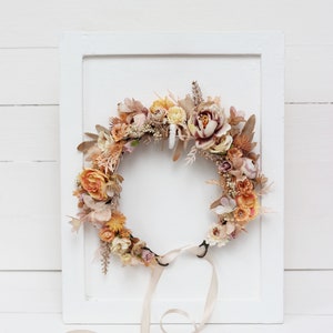 Beige orange flower crown Boho wedding Bridal floral headband Wedding hair wreath Hair flowers Bridesmaid crown Maternity