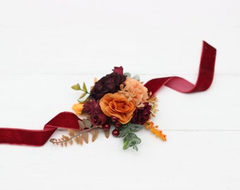 2-5 days to USA Rust burgundy flowers Fall wedding Mother wrist corsage