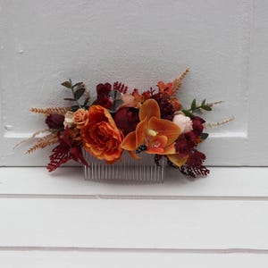 Burnt orange red burgundy floral comb Floral headpiece Bridal flower clip Fall wedding flowers Hair comb wedding hair accessories