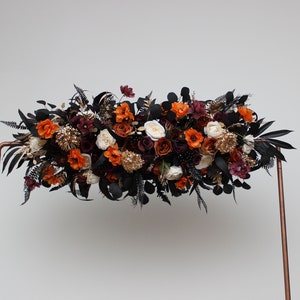 Purple black rust gold arch arrangement Halloween wedding Boho wedding flowers Faux flowers wedding arrangement Floral wedding arch 48"