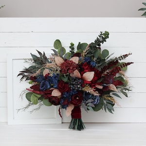 Burgundy navy blue beige bouquet Classic wedding Burgundy silk flowers Boho wedding Bridal bouquet Wedding bouquet