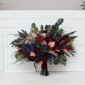 Burgundy navy blue beige bouquet Classic wedding Burgundy silk flowers Boho wedding Bridal bouquet Wedding bouquet