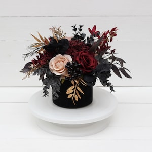 Burgundy black gold beige flowers Fall wedding Halloween wedding centerpiece Table centerpiece Home floral decor Flowers in box