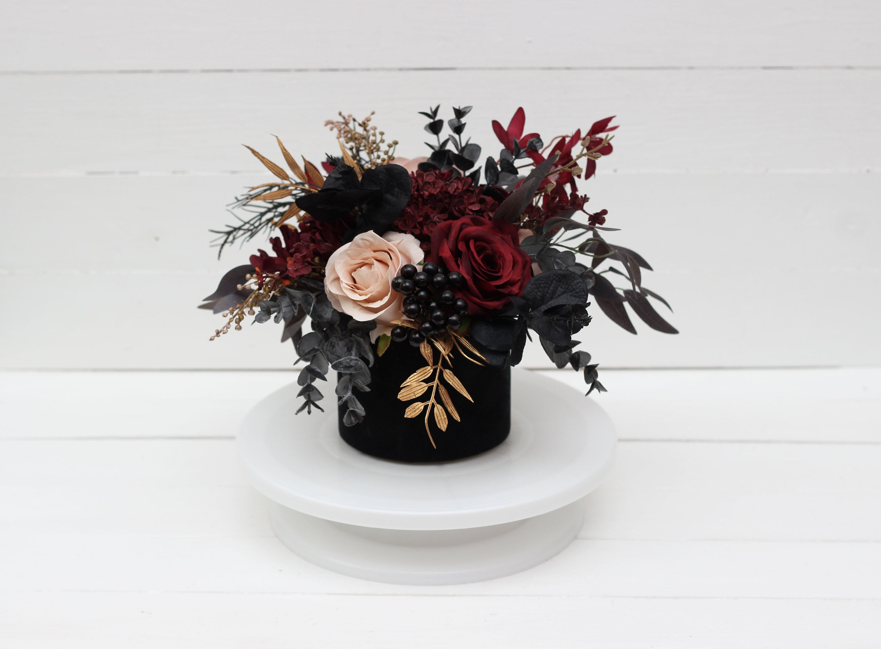 Burgundy black gold beige flowers Fall wedding Halloween wedding centerpiece Table centerpiece Home floral decor Flowers in