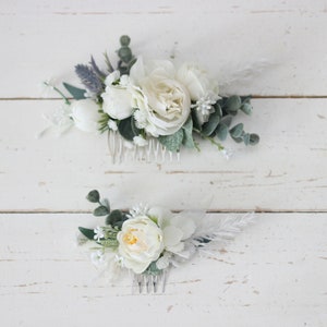 White peony eucalyptus flower comb Floral accessories Wedding comb Bridal headpiece  Bridesmaid clip  Wrist corsage Flower girl
