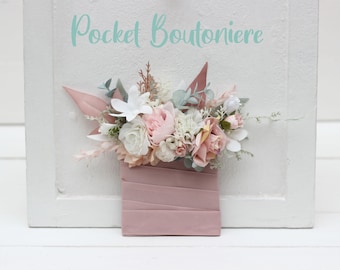 Pocket boutonniere White  blush pink flowers Classic wedding Flower accessories Boutonniere Buttonhole Groom Groomsmen Corsage