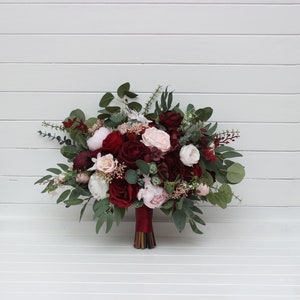 Burgundy blush pink  bouquet - size 17" Bridal bouquet Faux bouquet  Wedding flowers Eucalyptus