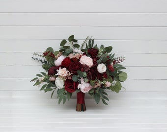 Burgundy blush pink  bouquet - size 17" Bridal bouquet Faux bouquet  Wedding flowers Eucalyptus