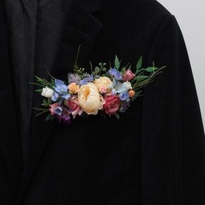 Cream pink blue peach flowers Wildflowers pocket boutonniere  Flower accessories Colorful boutonniere  Square boutonniere