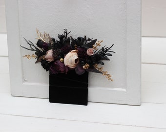 Deep purple black gold beige pocket boutonniere  Flower accessories Fall  wedding buttonhole Groom Groomsmen Halloween wedding
