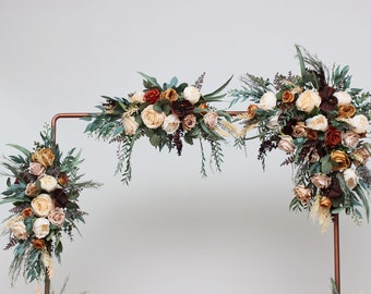 Arrangement d&#39;arche florale en herbe des pampas, mariage bohème ivoire, brun rouille, décoration d&#39;angle de mariage, attache florale