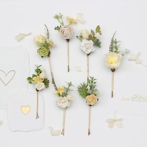 Spring summer wedding White yellow green bobby pins Floral pins Wedding flowers  Bridesmaid hair pins Flower bobby pins Colorful hairpins