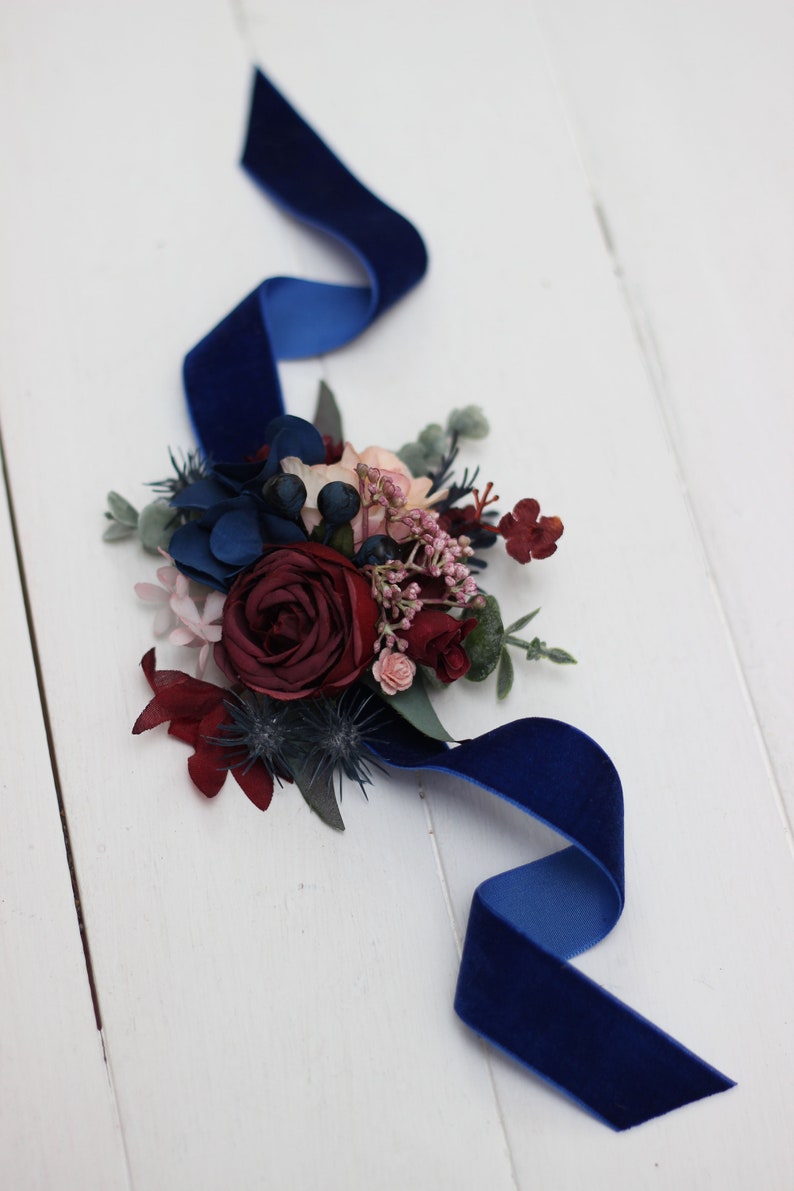 Burgundy Navy Blue Flower Accessories Boutonniere Wrist Etsy