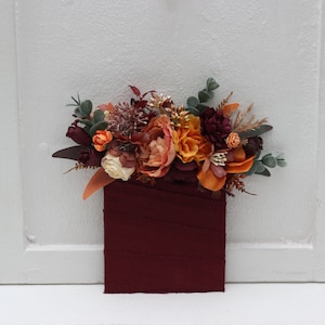 Pocket boutonniere Burgundy burnt orange rust peach flower accessories Boutonniere Buttonhole Wedding flowers Groom Groomsmen Fall