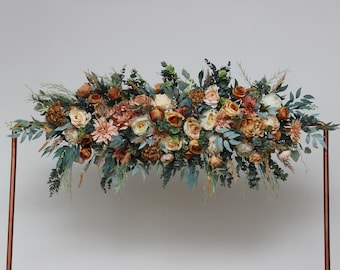 Orange ivory peach wedding Flower arch top arrangement Wedding flowers  Faux flowers wedding arrangement Flower archway