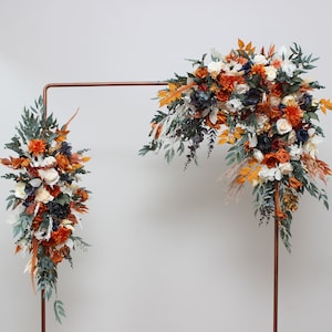 Burnt orange ivory navy blue wedding Boho wedding Flower arch arrangement  Wedding flowers Wedding corner swag Flowers wedding arrangement