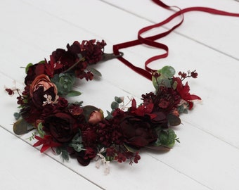 Burgundy dusty rose flower crown Mommy and me Maroon headpiece Baby crown Bridal hairpiece Burgundy Flower girl Bridesmaid Hair flowers