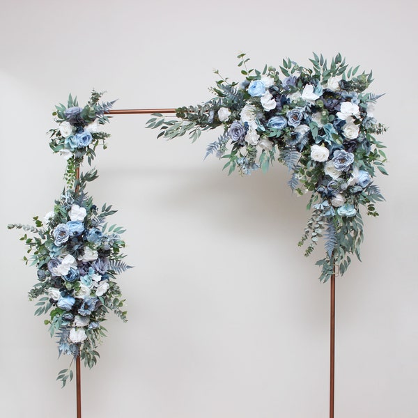 Dusty blue white flowers Arch arrangement Boho wedding  Wedding arch flowers  Faux flowers wedding arrangement