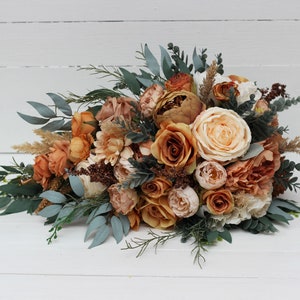 Cascading bouquet Boho bouquet Orange rust peach flowers Bridal bouquet Faux bouquet Fall wedding  Silk flowers Boho wedding