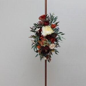 Rust burgundy flowers Flower arch arrangement Wedding corner swag Faux flowers wedding arrangement Orange burgundy fall wedding Tie back  20”