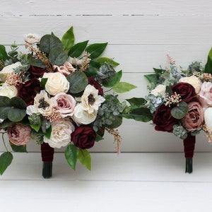 Burgundy dusty rose cream Boho wedding Wedding flowers  Faux flowers wedding arrangement Bridal bouquet Bridesmaid bouquet