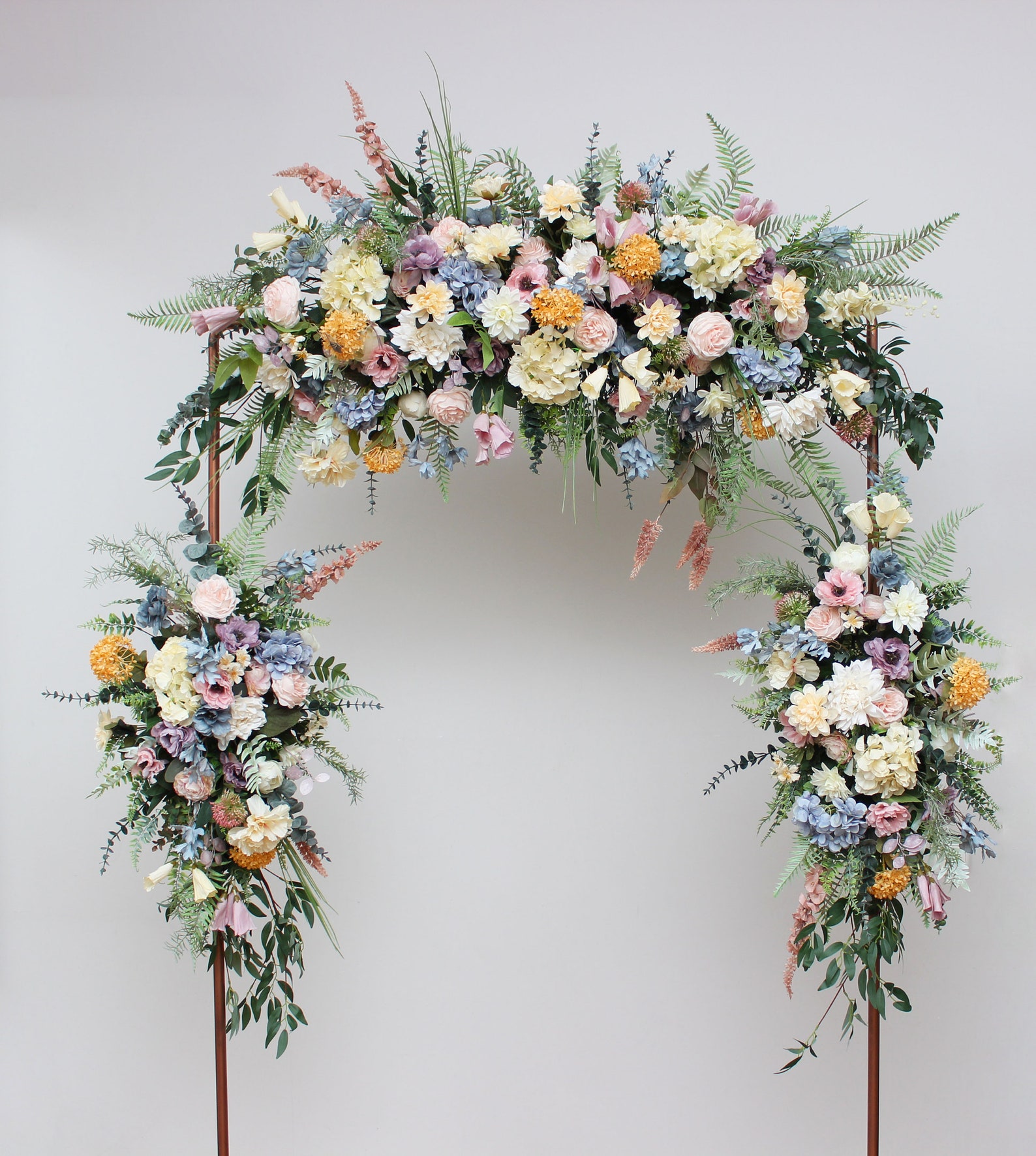 Spring Summer Wedding Wildflowers Arch Flowers Pink Yellow Dusty Blue ...