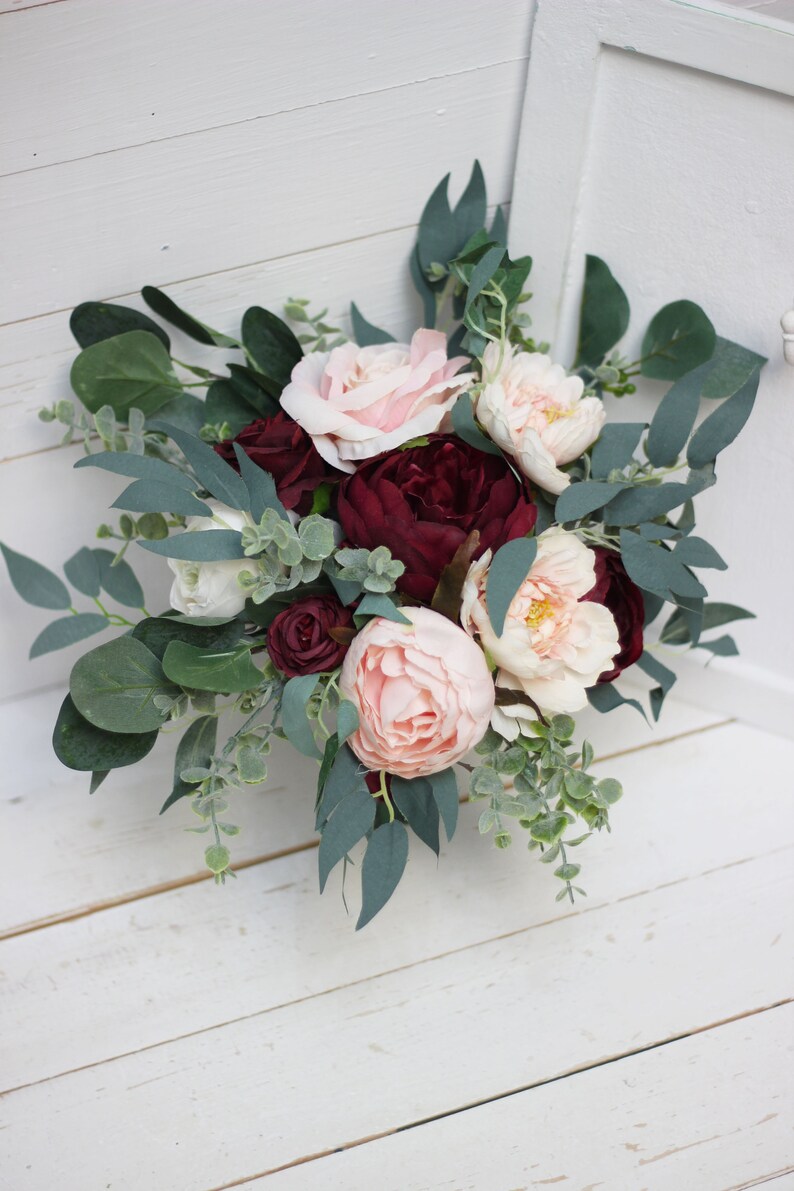 Burgundy Blush Pink Ivory Bouquet Bridal Bouquet Faux Bouquet Etsy