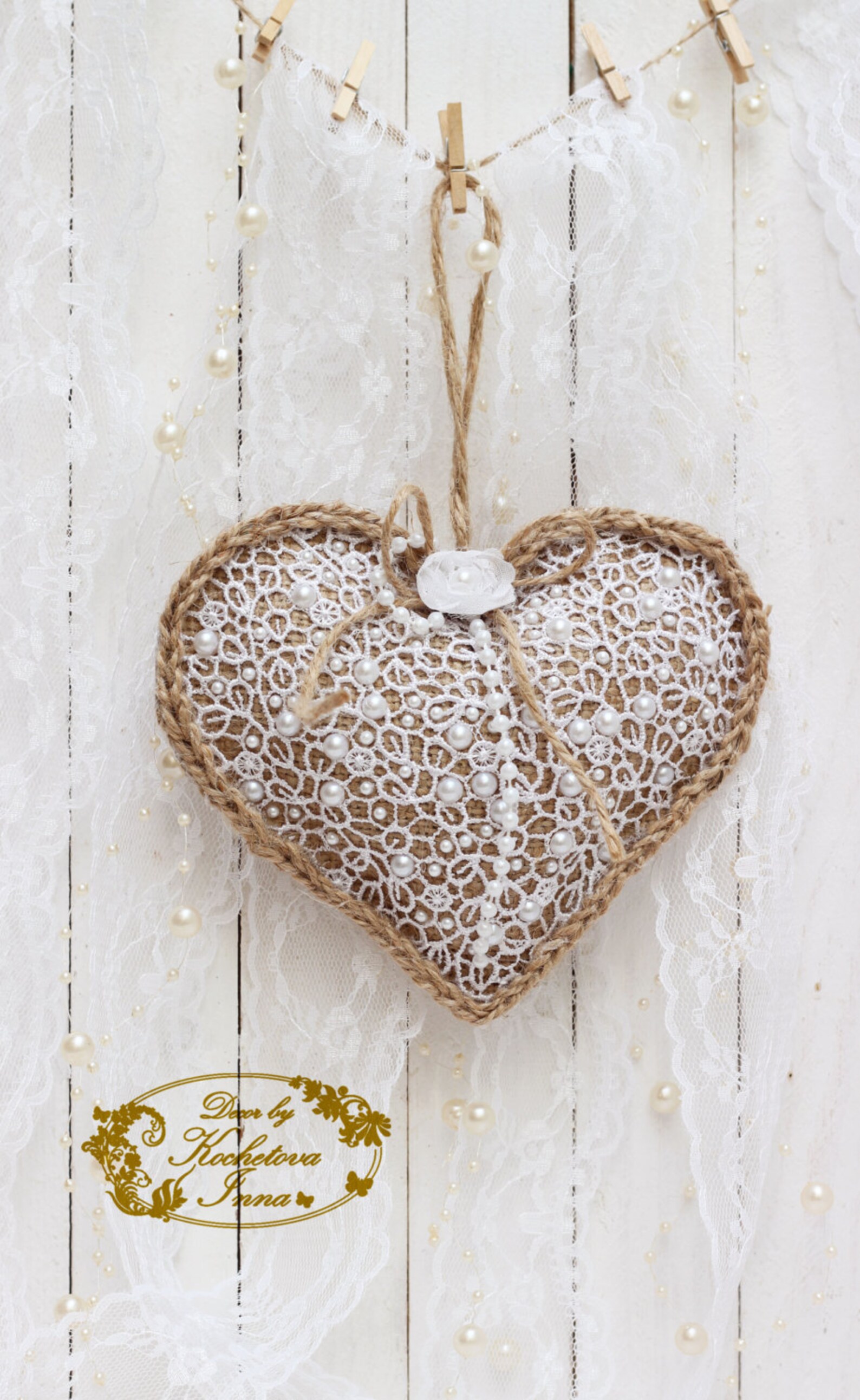 Burlap Lace Heart Ornaments Home Decor Ornaments Rustic Home Etsy