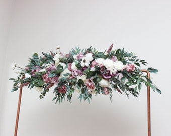 White anemones mauve Boho wedding Flower arch arrangement  Wedding flowers  Faux flowers wedding arrangement Floral archway