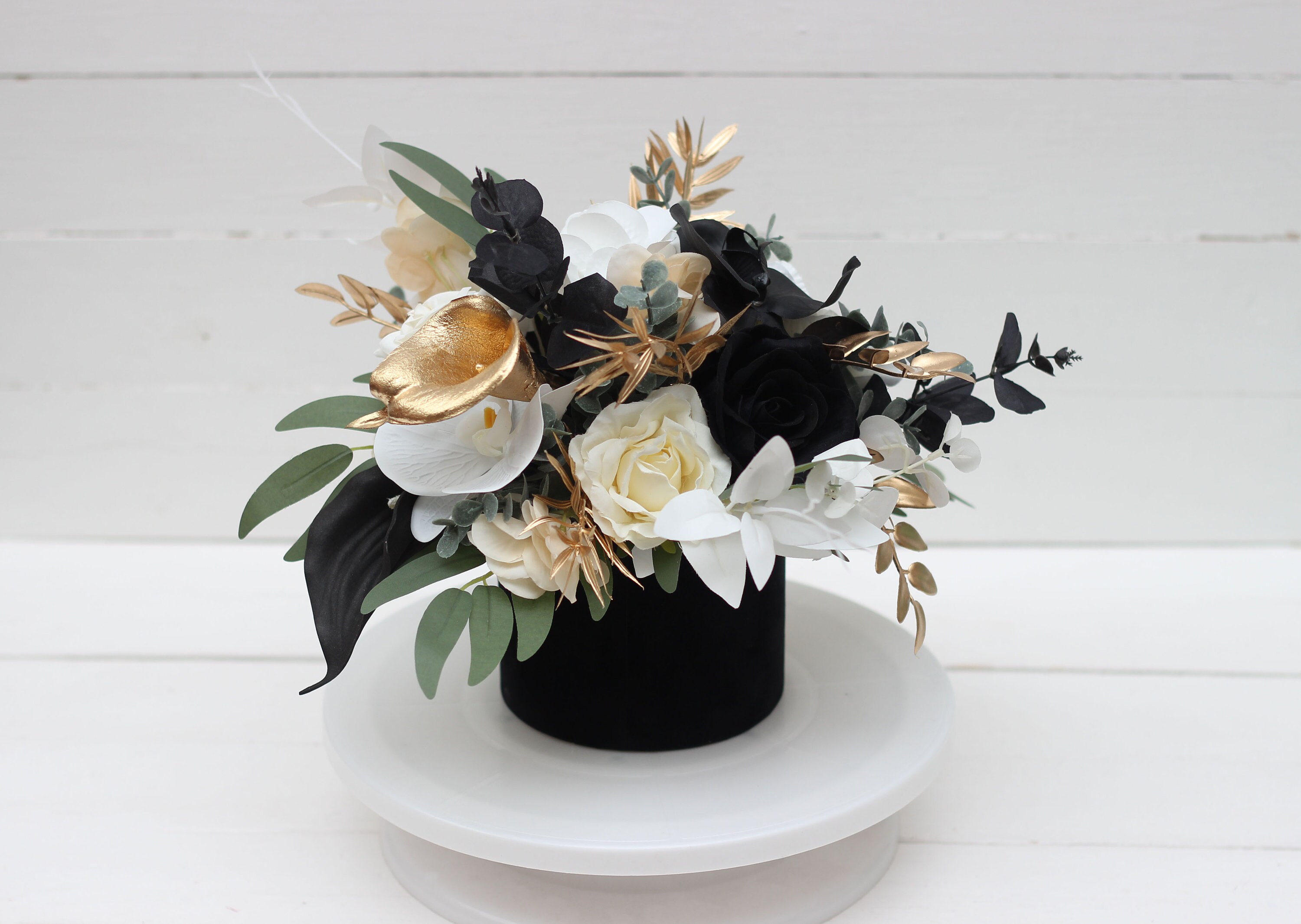 Black gold white centerpiece Orchid flowers Fall wedding Halloween wedding centerpiece Table centerpiece Home floral decor
