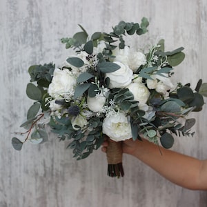 White peony bouquet  Bridal bouquet Faux bouquet Classic wedding Wedding flowers Faux flowers Boho wedding-size 17 inch