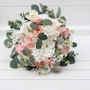 Blush pink white round bridal bouquet Peonies roses anemones bouquet Bridesmaid flowers Wedding  bouquet Classic wedding