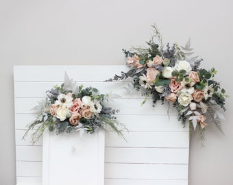 Boho arch flowers Beige white gray blush pink flowers Floral arch arrangement Fall wedding Boho wedding Wedding sign flowers