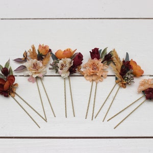 Rust burgundy cinnamon flowers Fall wedding Hair accessories Bridal flowers Flower hair pins Floral hair pins  Hairpiece Bridesmaid