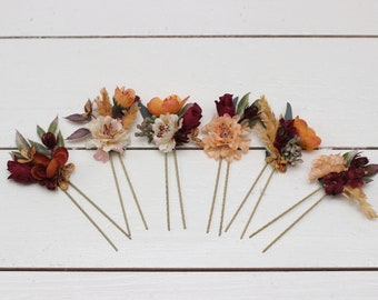 Rust burgundy cinnamon flowers Fall wedding Hair accessories Bridal flowers Flower hair pins Floral hair pins  Hairpiece Bridesmaid