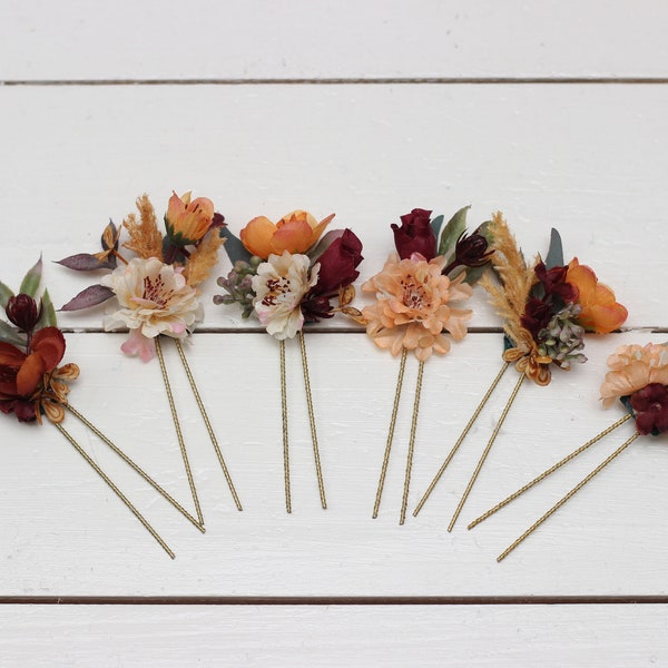 Rust burgundy cinnamon flowers Fall wedding Hair accessories Bridal flowers Flower hair pins Floral hair pins  Hairpiece Bridesmaid