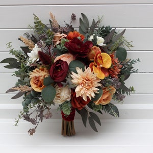 Bridal bouquet Fall  wedding bouquet Rust orange burgundy Orchid dahlia bouquet Faux bouquet Wedding flowers Boho wedding bouquet